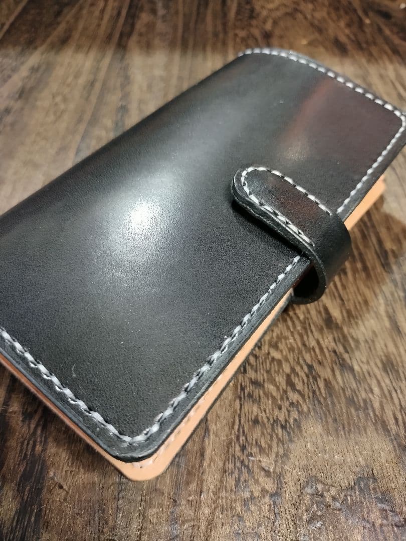 ホック式■レザーウォレット　ブラック＆ナチュラル