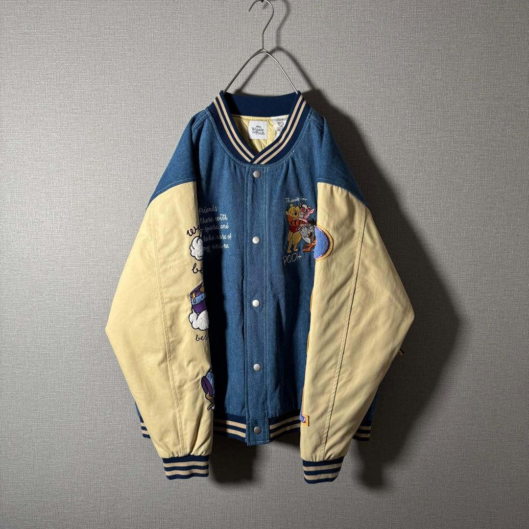 【新品・タグ付き】香港Disney プーさん 刺繍 スタジャン アームロゴ L