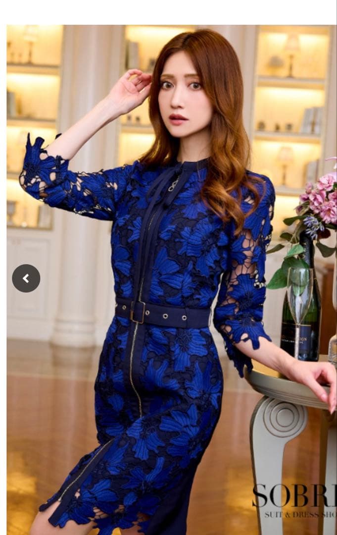 s*.様 SOBREソブレ❤︎新品同様美品ネイビーブルー レースタイトドレスジッ
