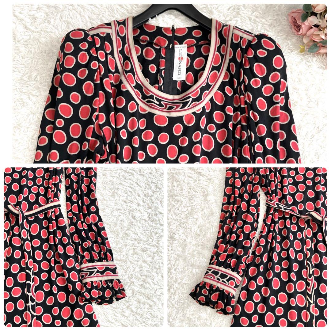 g*i様 シルク100%✨レオナール ワンピース ロング ドット 水玉 ベルト