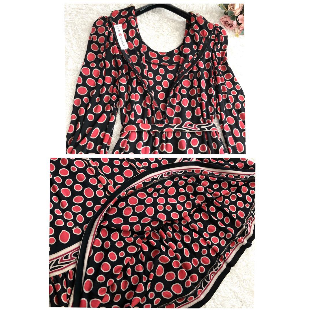 g*i様 シルク100%✨レオナール ワンピース ロング ドット 水玉 ベルト