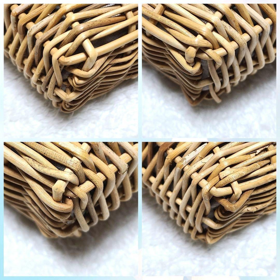 【希少】　エバゴス　かごバッグ　紅藤　鏡付き　天然素材　被せハンドル　装飾