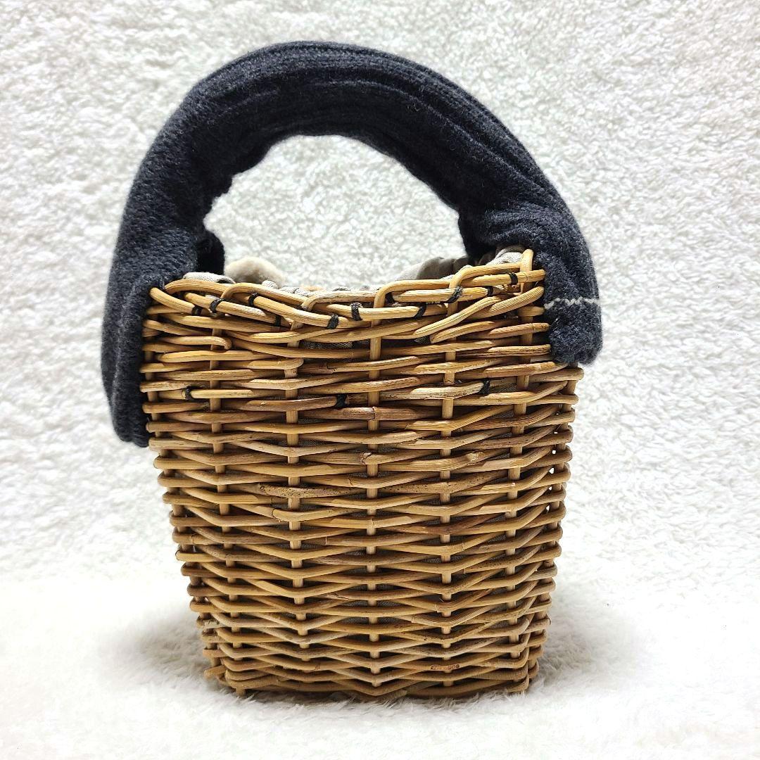 【希少】　エバゴス　かごバッグ　紅藤　鏡付き　天然素材　被せハンドル　装飾