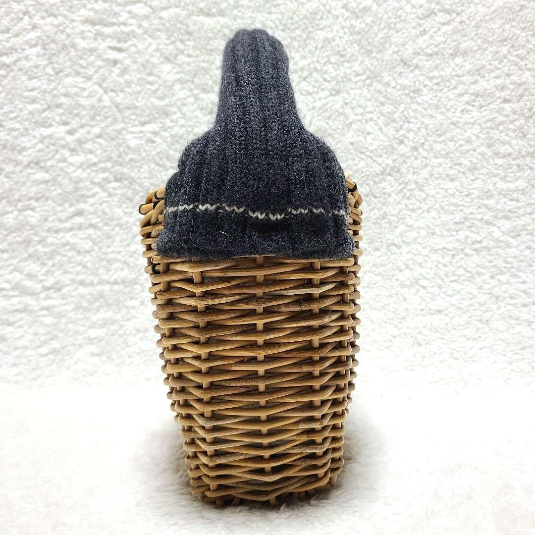 【希少】　エバゴス　かごバッグ　紅藤　鏡付き　天然素材　被せハンドル　装飾