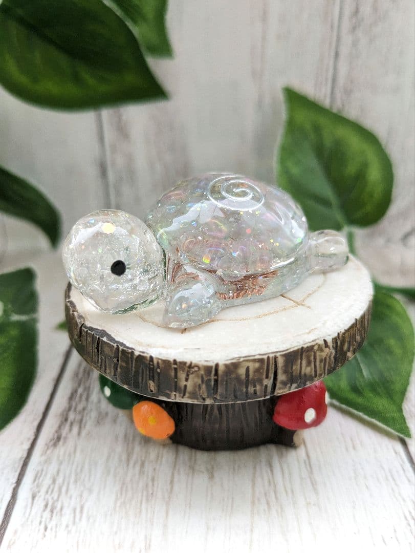 【ぴか】レインボーオーラ水晶のかめちゃん形オルゴナイト☆他３点