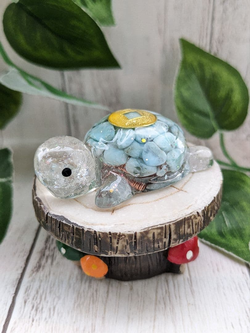 【ぴか】レインボーオーラ水晶のかめちゃん形オルゴナイト☆他３点