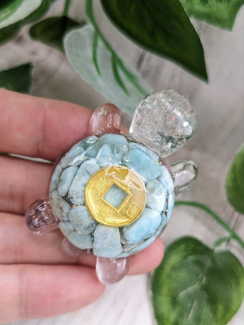 【ぴか】レインボーオーラ水晶のかめちゃん形オルゴナイト☆他３点