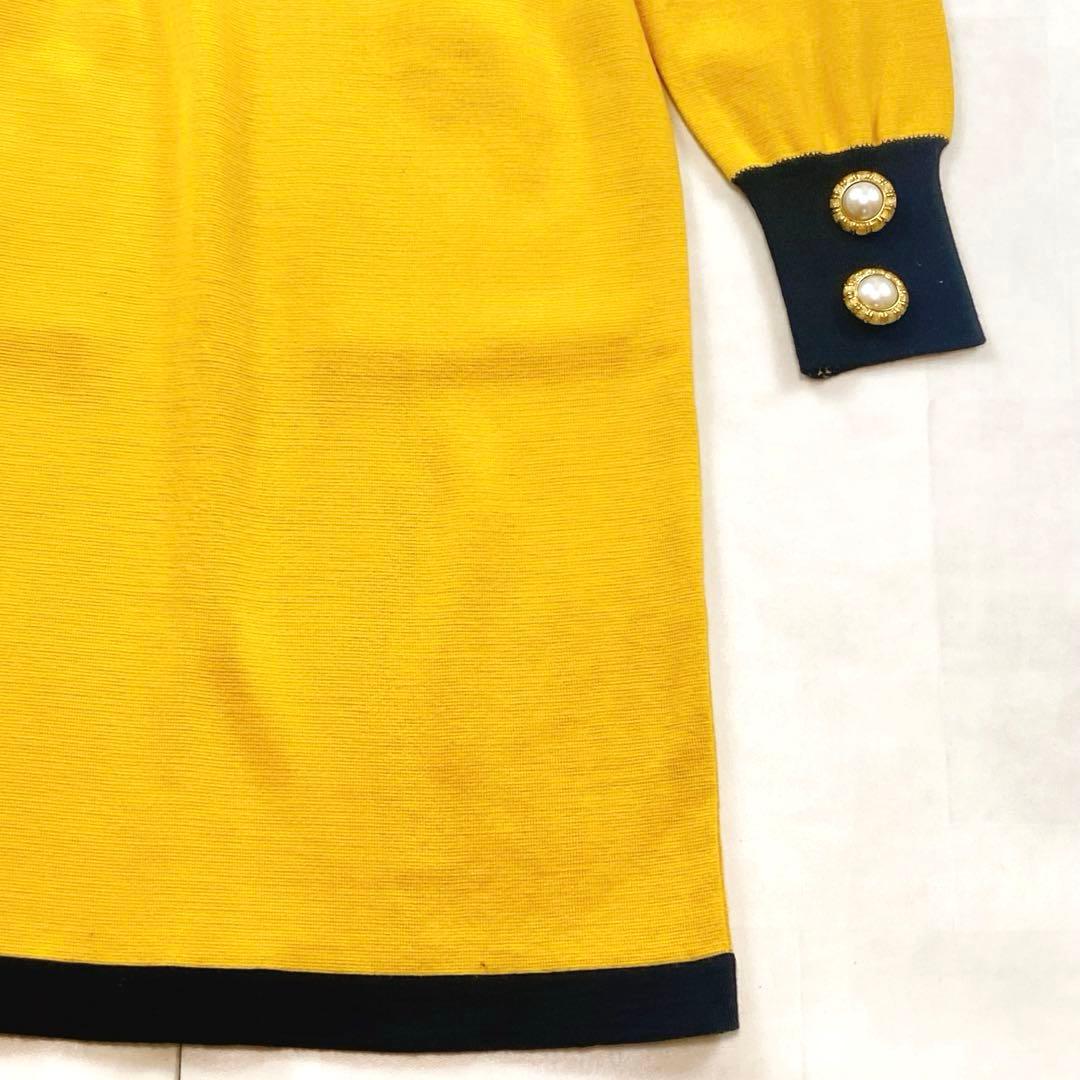 美品 サンローラン 金ボタン パールボタン ニットワンピース イエロー