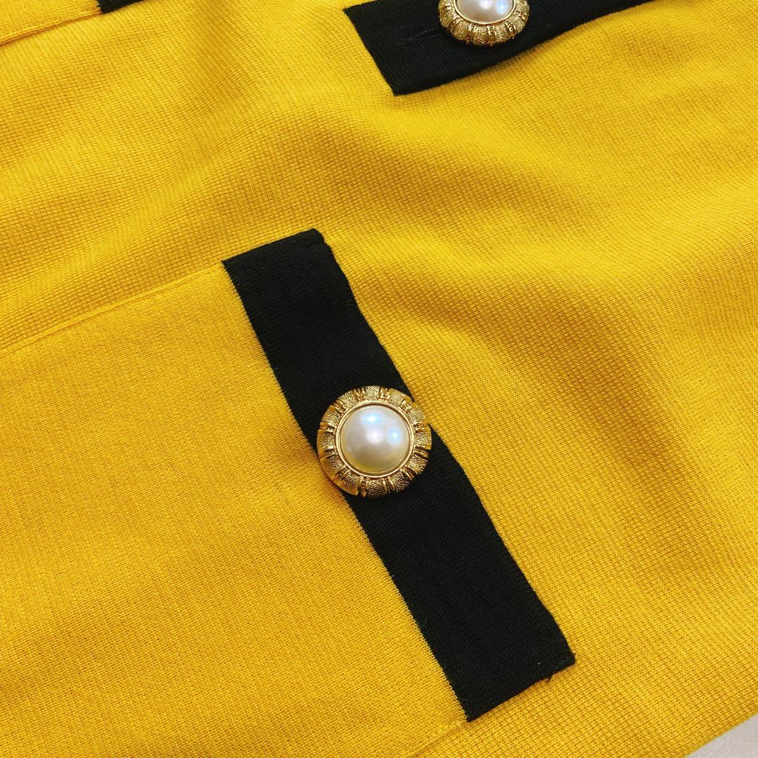 美品 サンローラン 金ボタン パールボタン ニットワンピース イエロー