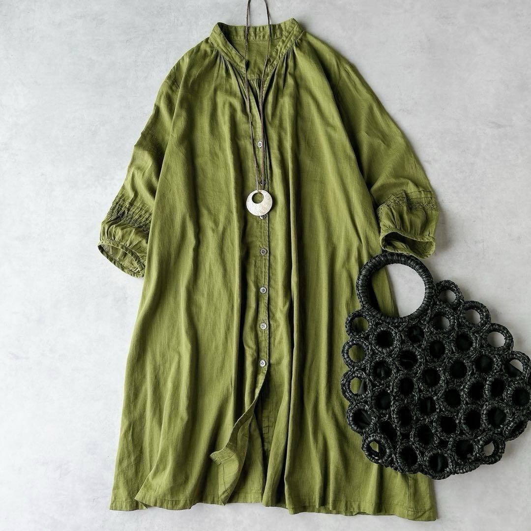 群言堂 根々 石見銀山 綿麻 リネン チュニック　シャツ　スキッパー　グリーン