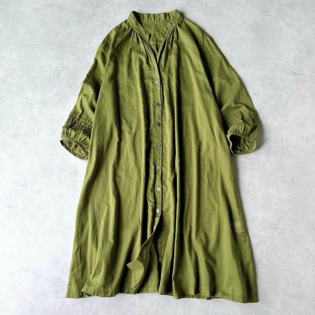 群言堂 根々 石見銀山 綿麻 リネン チュニック　シャツ　スキッパー　グリーン