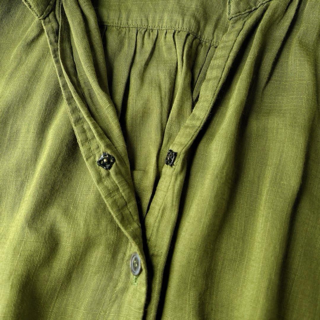 群言堂 根々 石見銀山 綿麻 リネン チュニック　シャツ　スキッパー　グリーン