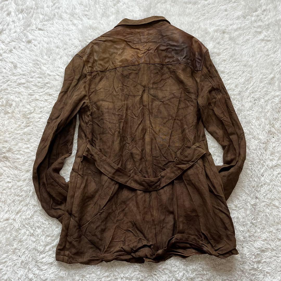 希少✨イサムカタヤマ バックラッシュ 3 レザー　カバーオール 茶　シワ加工