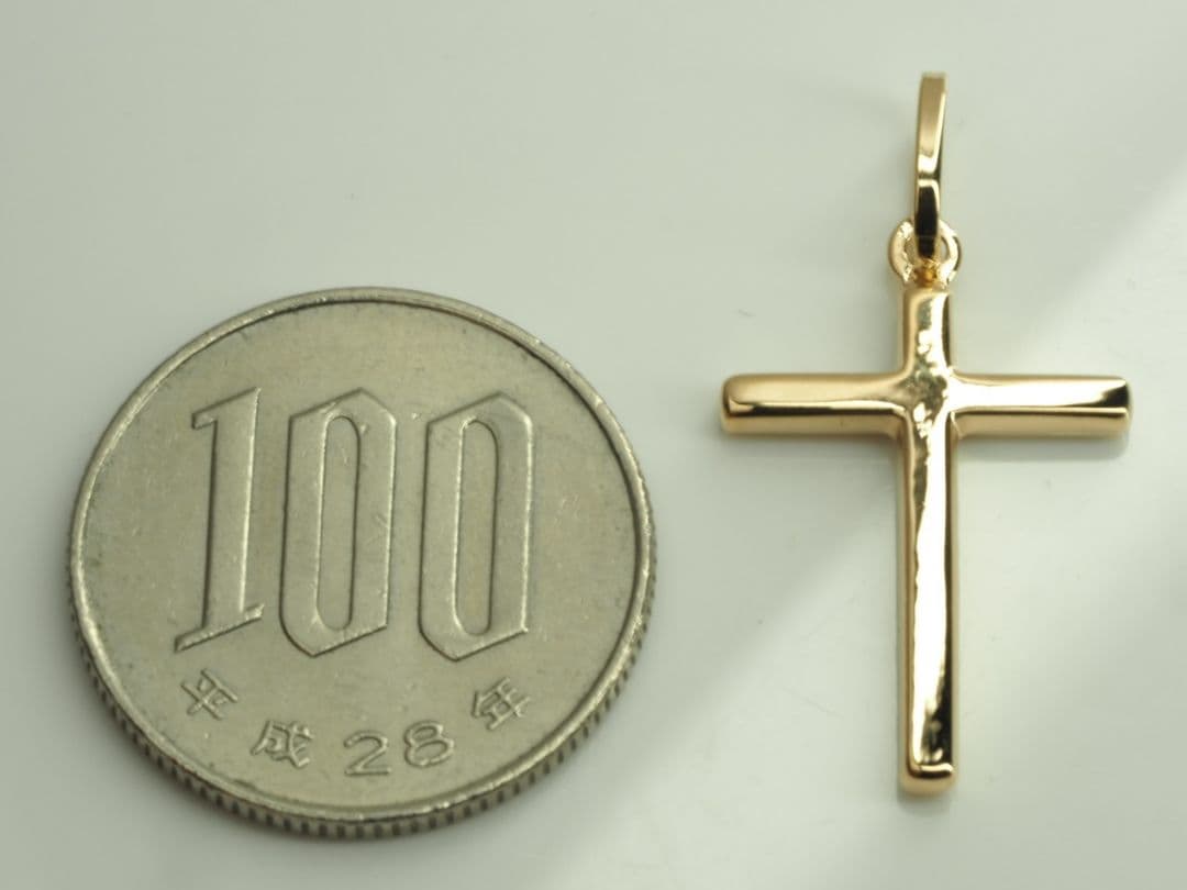 シンプル十字架　クロスペリドットトップ　750YG K18YG