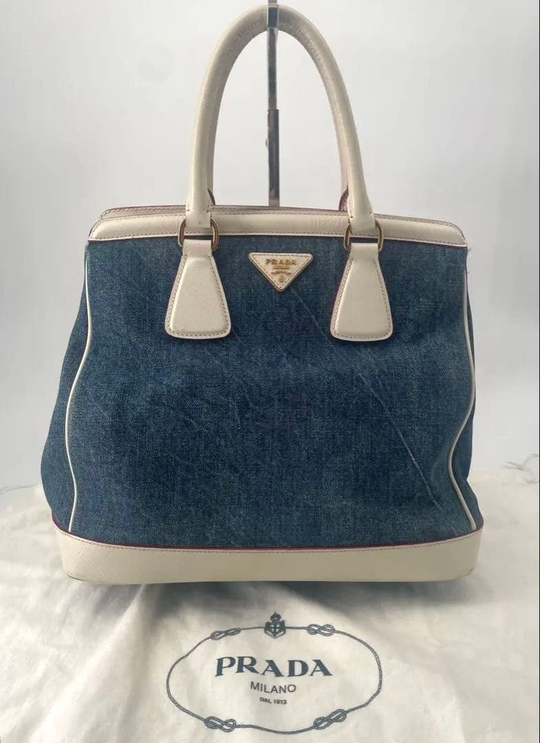 【希少】PRADA デニム ハンドバッグ サフィアーノ　保存袋付き　BN2441