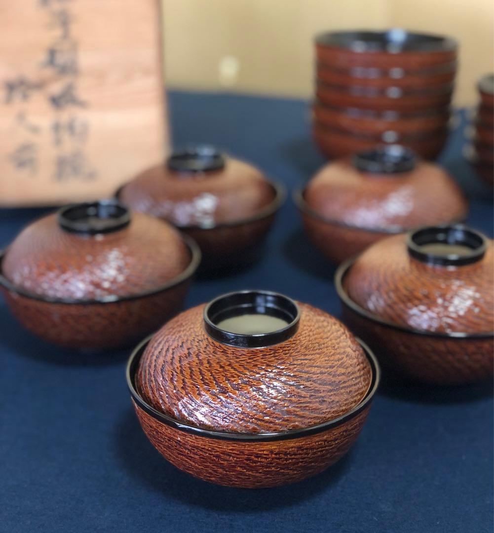 ちょ《レ》柚子型 吸物椀10客 木製漆器 木箱　251117え2