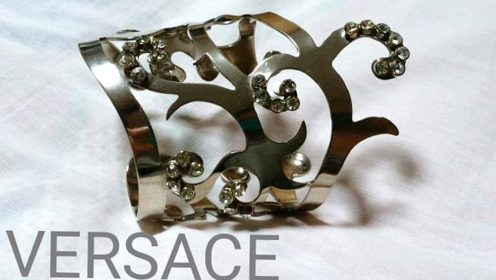 正規美 レア ヴェルサーチ ゴシックバングル シルバー×石 特大! ブレスレット