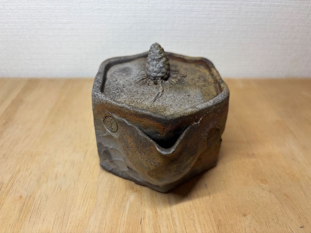 51.備前焼 宝瓶 登り窯 松 まつ マツ 6角 手びねり 急須