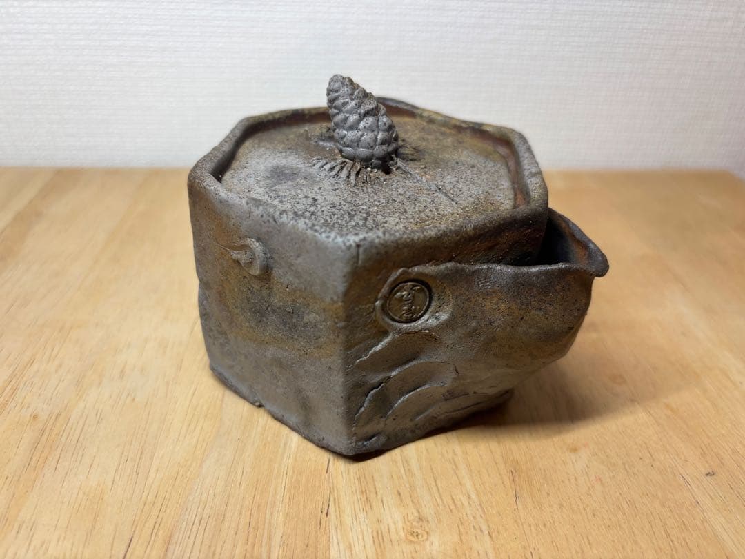 51.備前焼 宝瓶 登り窯 松 まつ マツ 6角 手びねり 急須