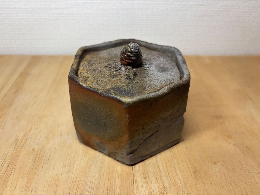 51.備前焼 宝瓶 登り窯 松 まつ マツ 6角 手びねり 急須