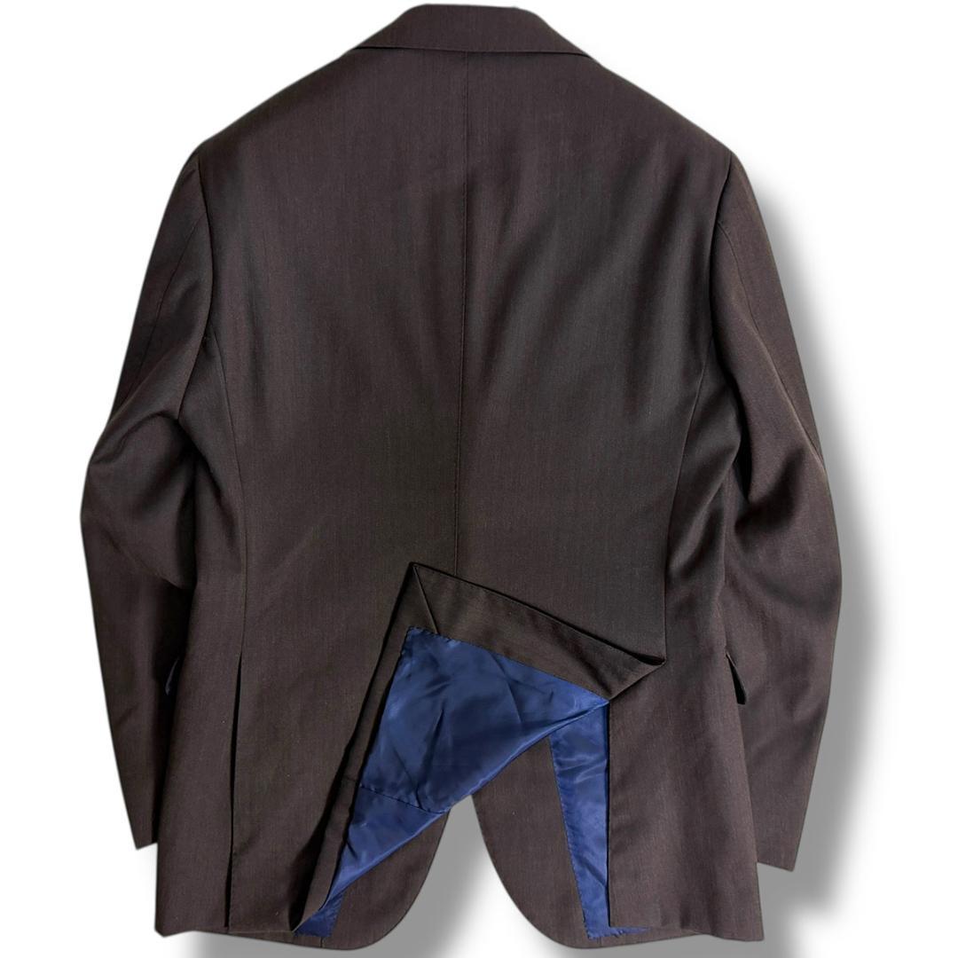 J3598 美品 ブリッラペルイルグスト カノニコ生地ヘリンボーンスーツ 茶46