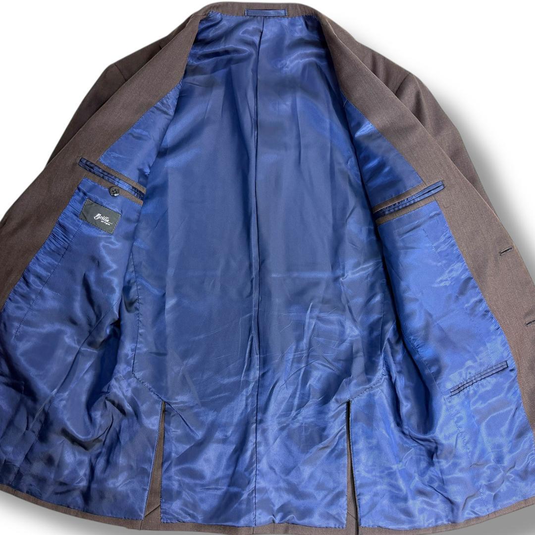 J3598 美品 ブリッラペルイルグスト カノニコ生地ヘリンボーンスーツ 茶46