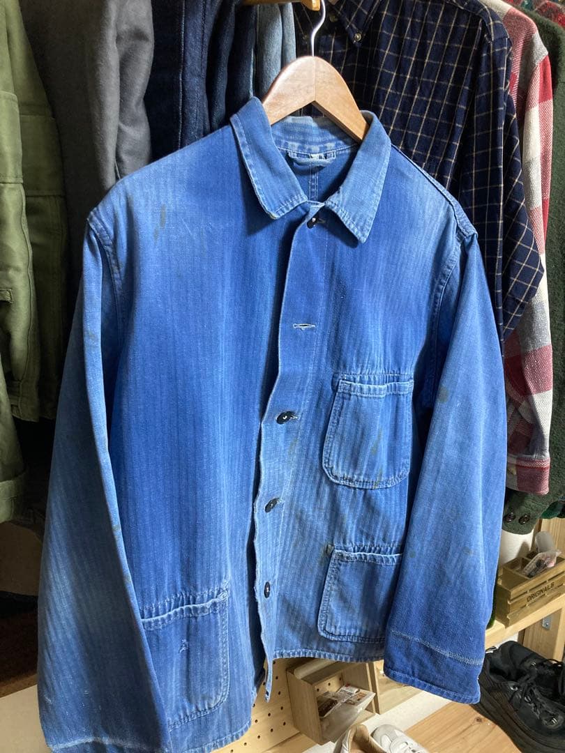 40s〜50s フレンチワーク ヘリンボーン ワークジャケット フェード