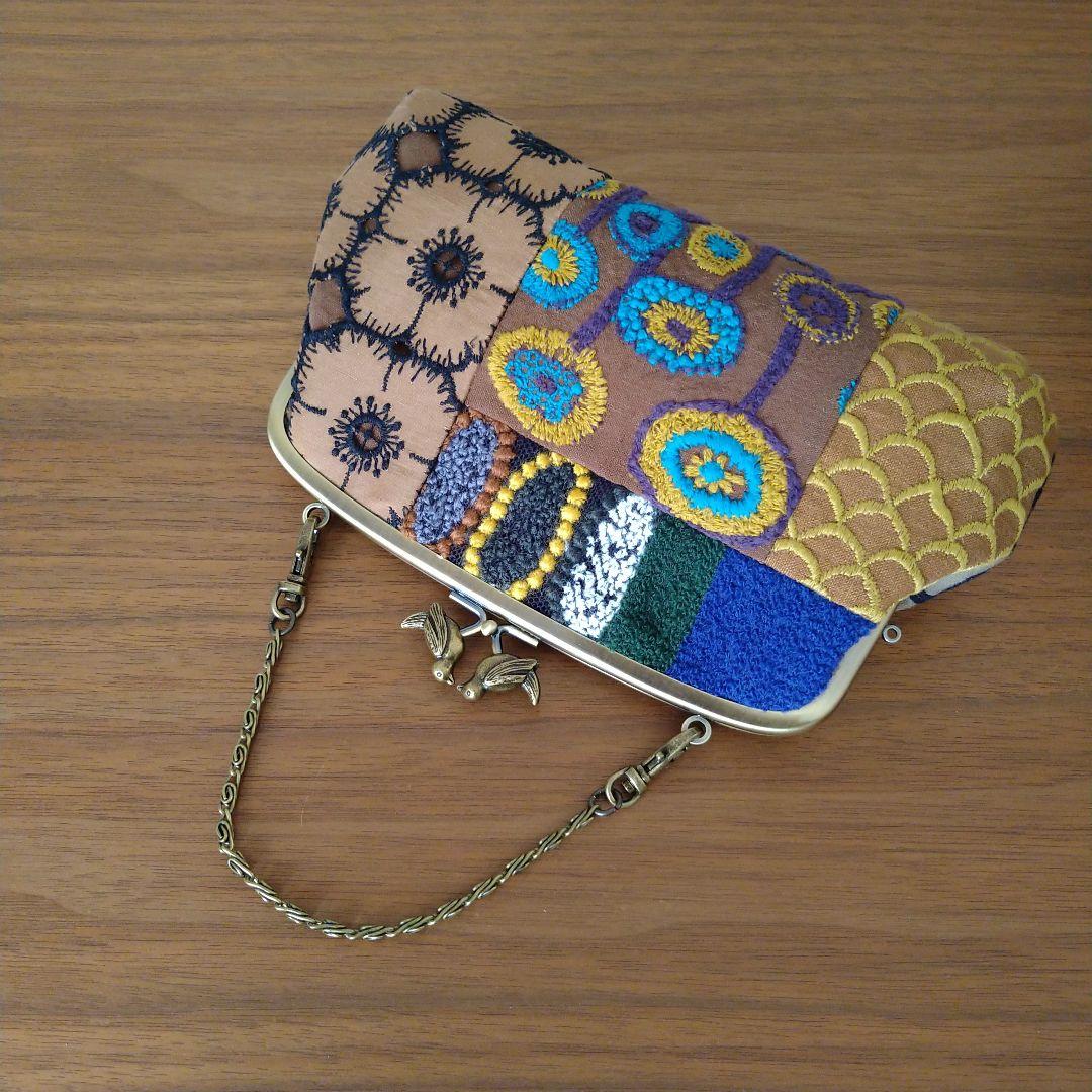 new❁ 小鳥の親子がま口長財布/ brownmix☆ミナペルホネンハンドメイド