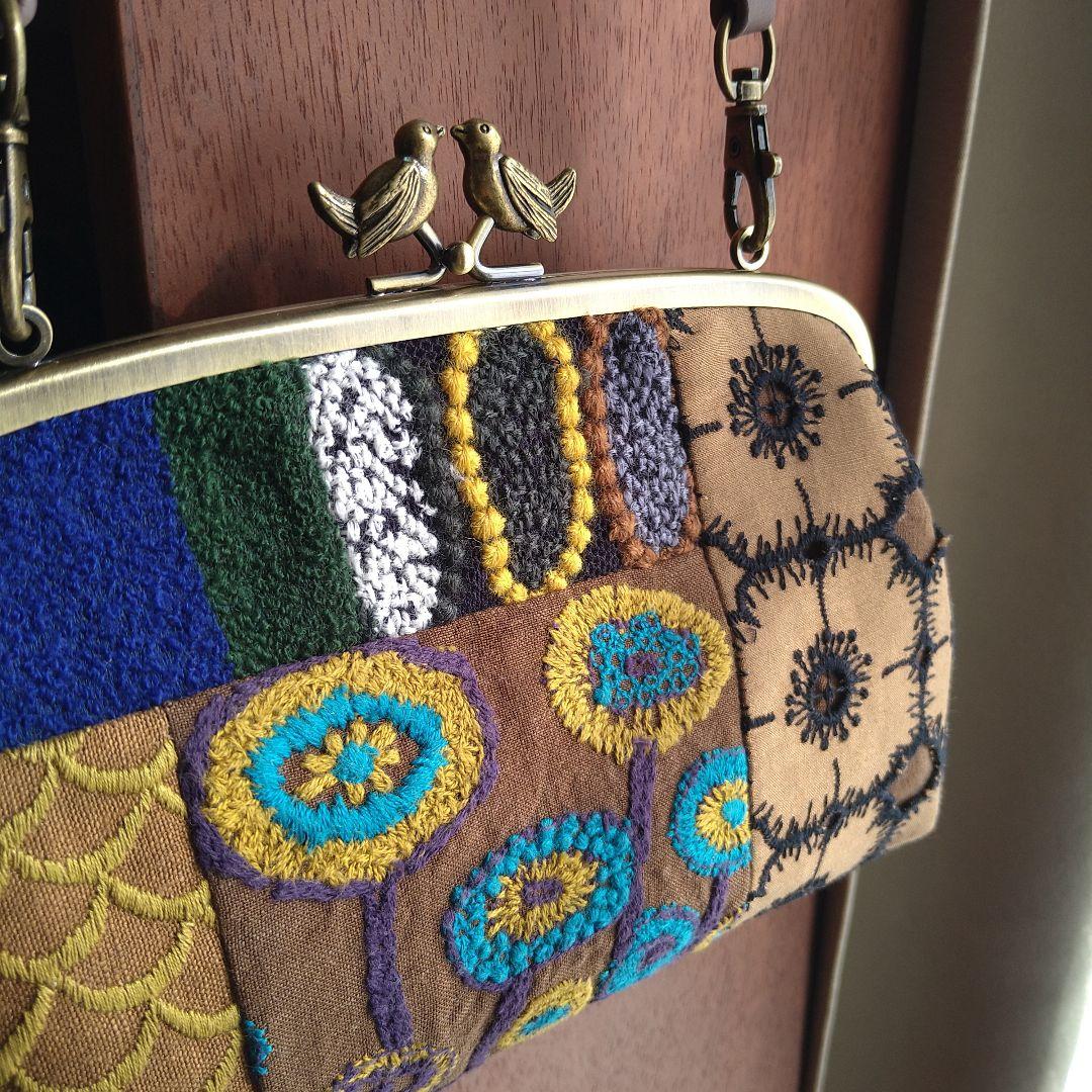 new❁ 小鳥の親子がま口長財布/ brownmix☆ミナペルホネンハンドメイド