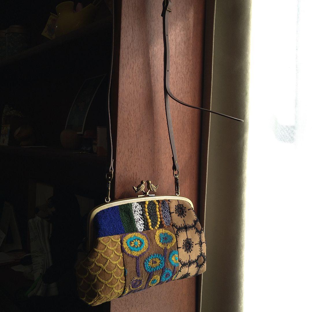 new❁ 小鳥の親子がま口長財布/ brownmix☆ミナペルホネンハンドメイド