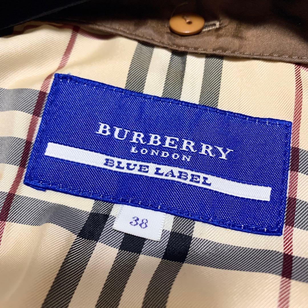 バーバリーブルーレーベル ピーコート ノバチェック キャメル ファー 38