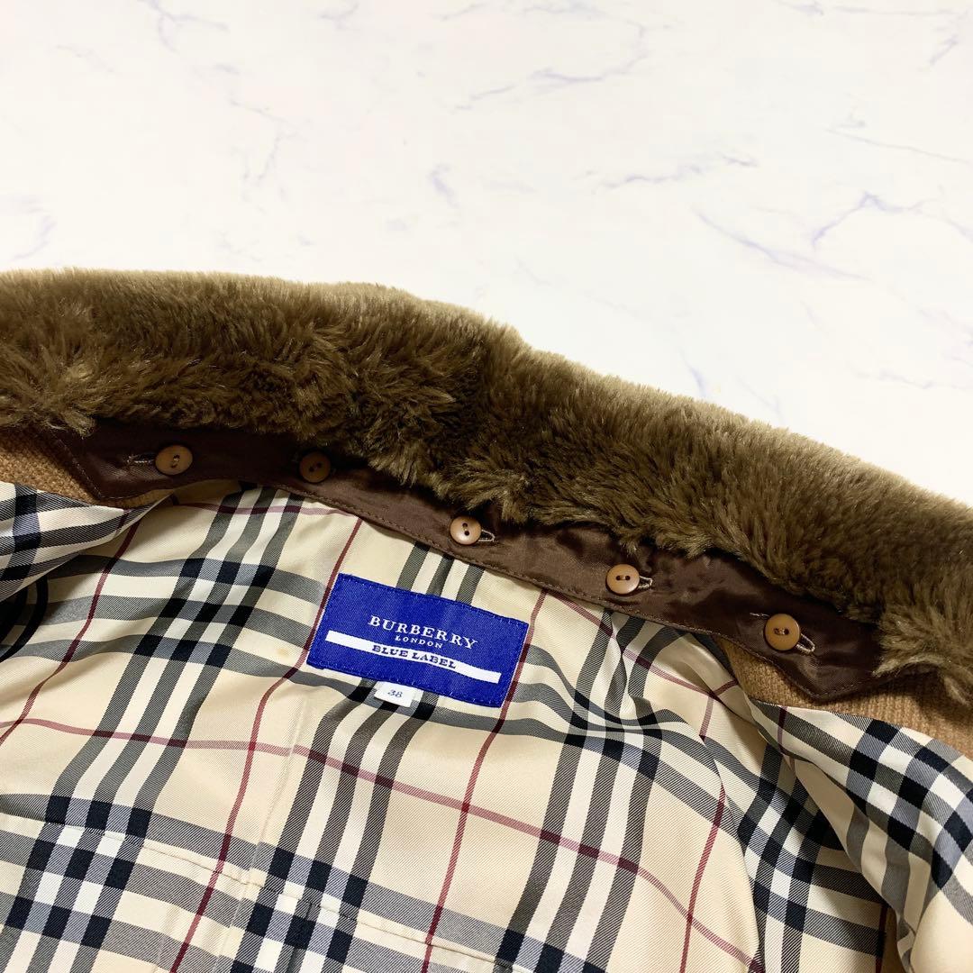 バーバリーブルーレーベル ピーコート ノバチェック キャメル ファー 38