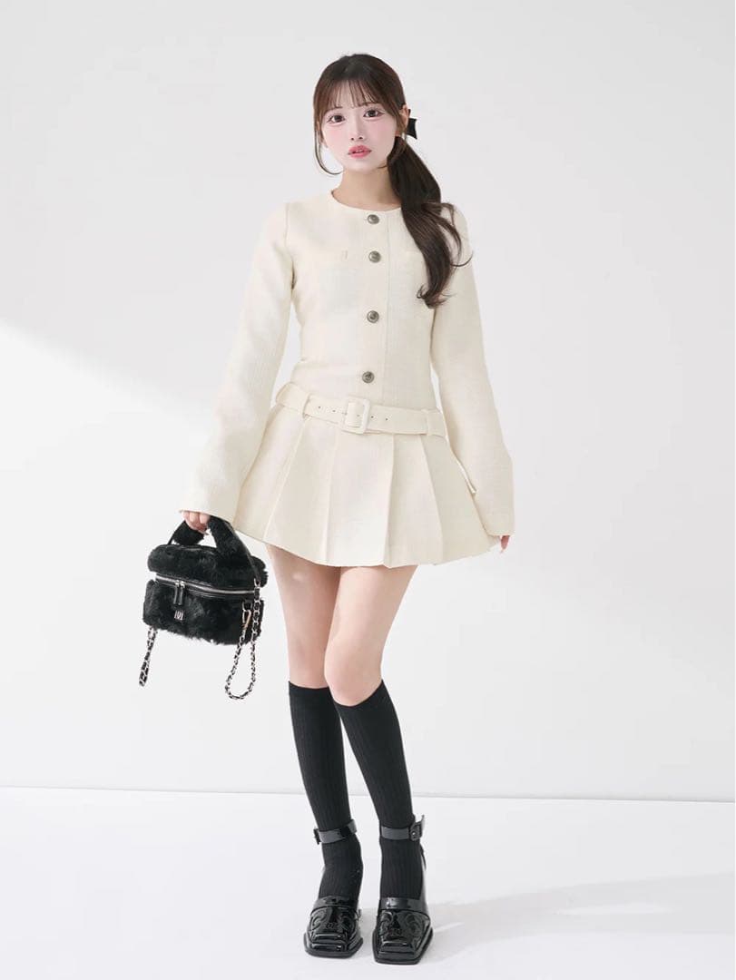 ダーリッチ Darich ボックスプリーツツイードミニワンピース フリー