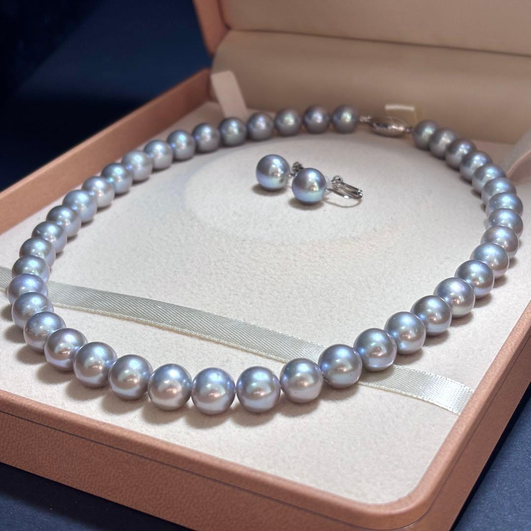 超大珠✨ パール ネックレス イヤリング 9.8-10.5　SILVER 本真珠