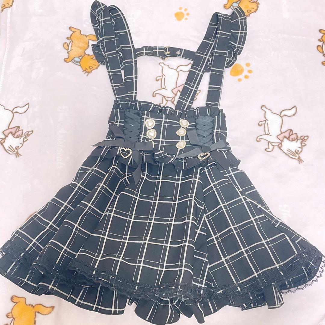 LIZLISA レースアップサスペンダー付スカパン ブラックチェック