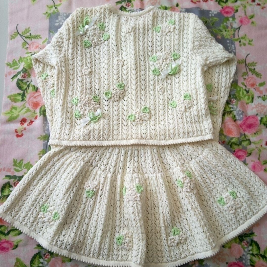 美品メゾピアノ　総レース編みカーディガンとスカートセット　フォーマル