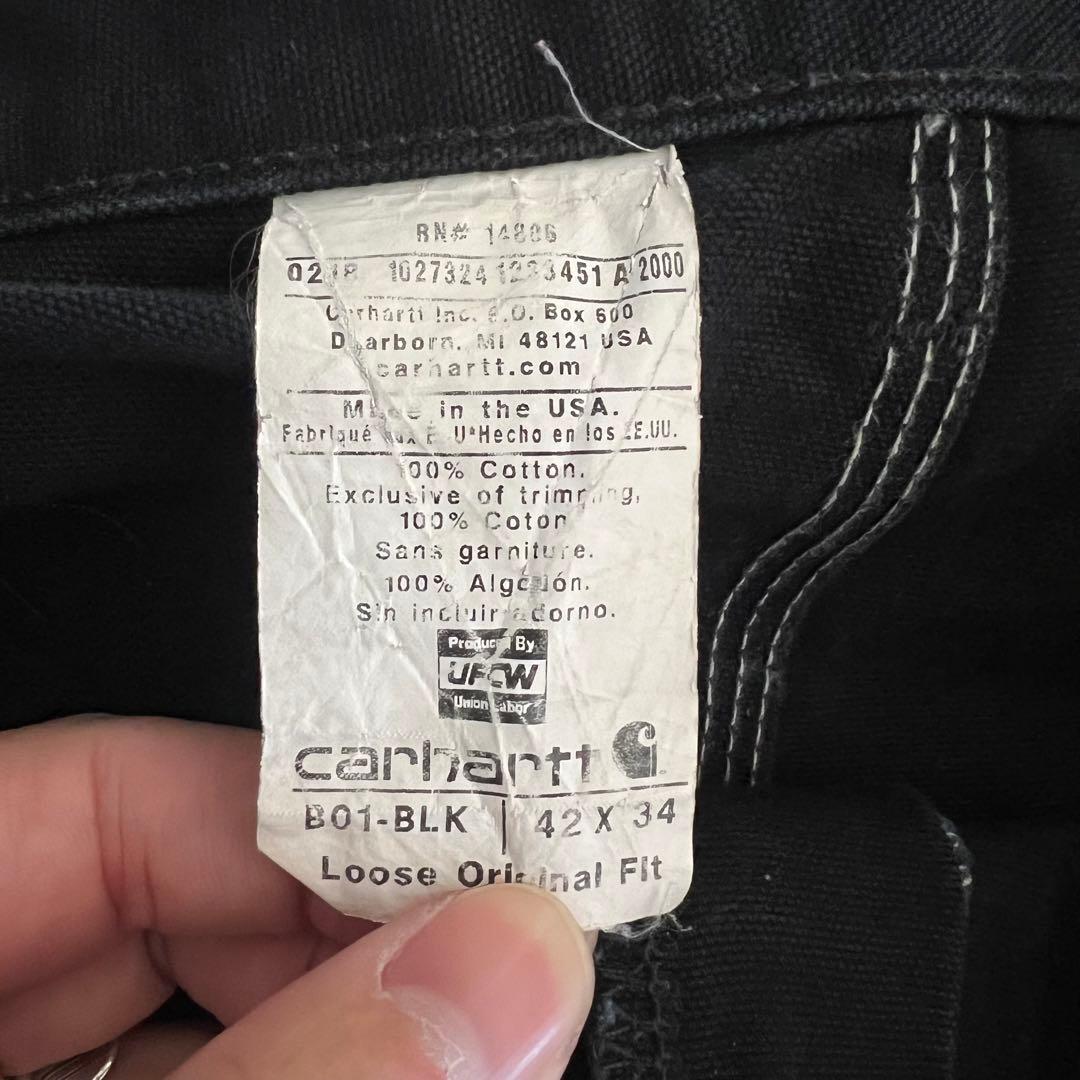 希少サイズ 90s USA製 カーハート ダブルニー B01 BLK 42x34