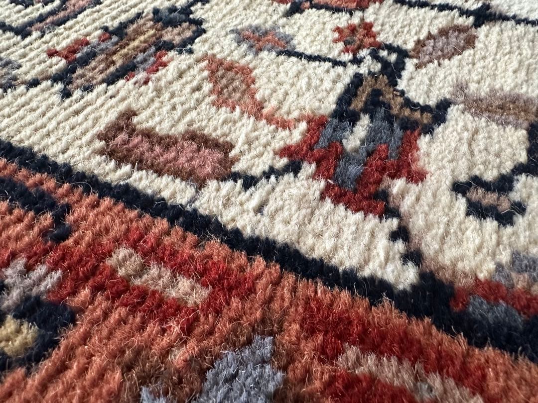 132×65 ヴィンテージラグ　二重織り　手織ラグ