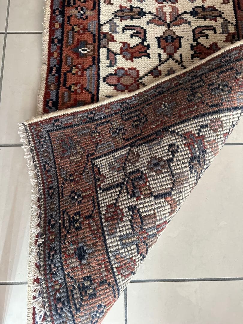 132×65 ヴィンテージラグ　二重織り　手織ラグ