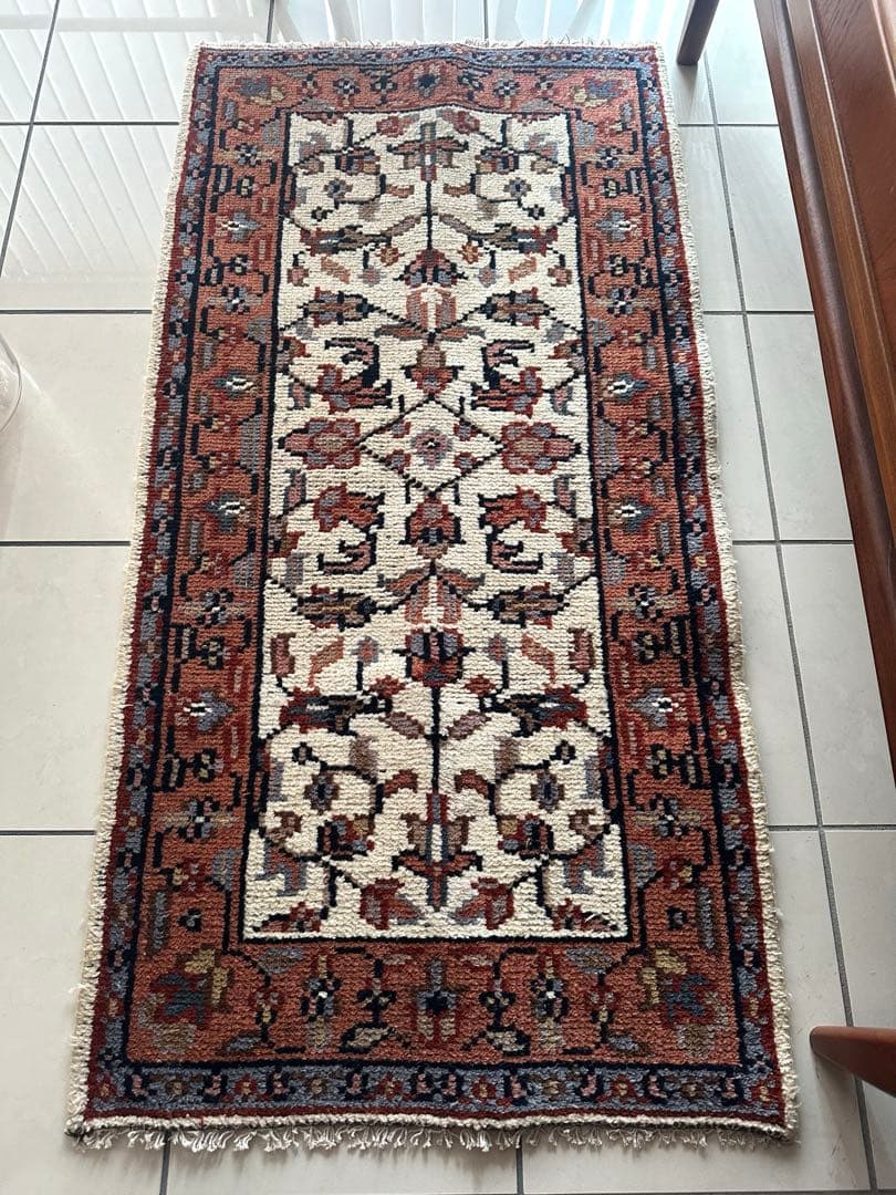 132×65 ヴィンテージラグ　二重織り　手織ラグ