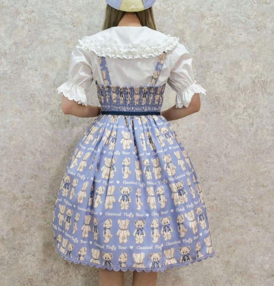 axes femme kawaii フラッフィベア ジャンパースカート サックス