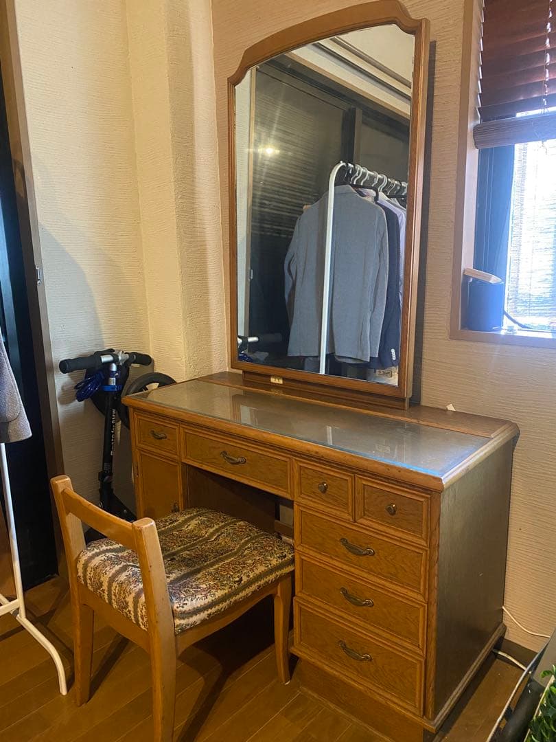 村上開明堂　木製ドレッサー(スツール付き)　鏡台　メイク台　化粧台　化粧机