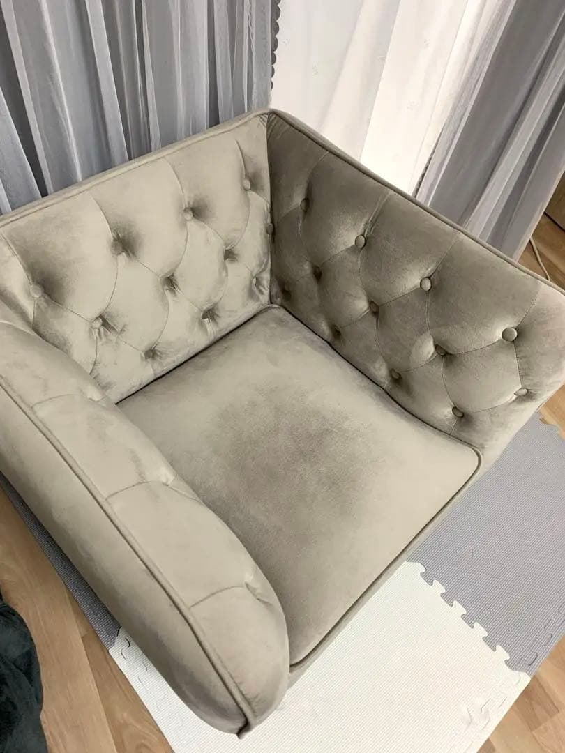 【美品】 可愛い1人掛けソファ ベルベット グレー定価29990円