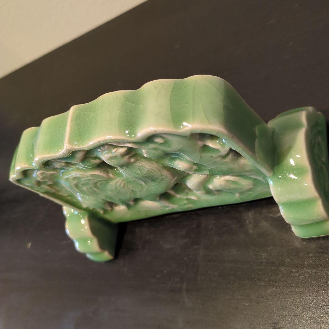 七官青磁　硯屏　明代　鳥