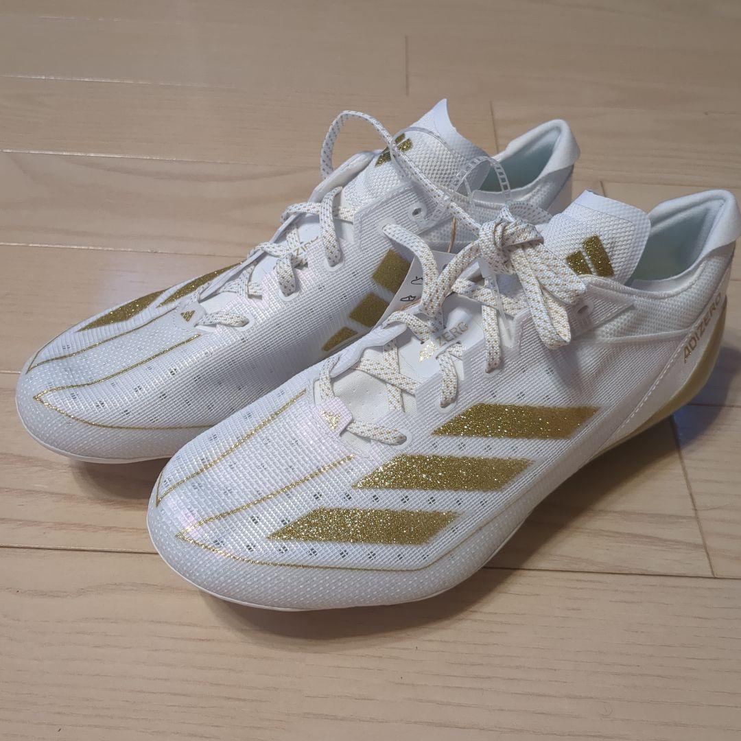アメフト　スパイク　アディゼロ　28センチ　ADIZERO　白　ゴールド