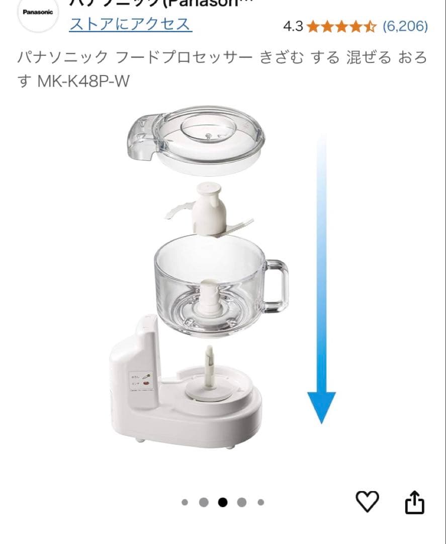 パナソニックフードプロセッサー MK-K48P 新品未開封・生産終了・