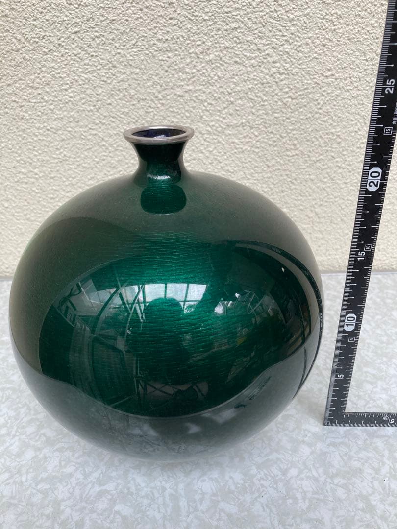 安藤七宝 銀縁 純銀刻印有 藤文花入　木箱付