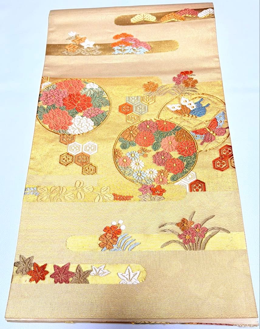 高級 袋帯 正絹 六通柄 西陣織 ゴールド 訪問着 留袖 色無地