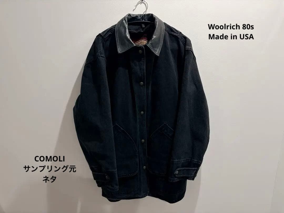80s USA製 Woolrich デニム カバーオール 襟レザー