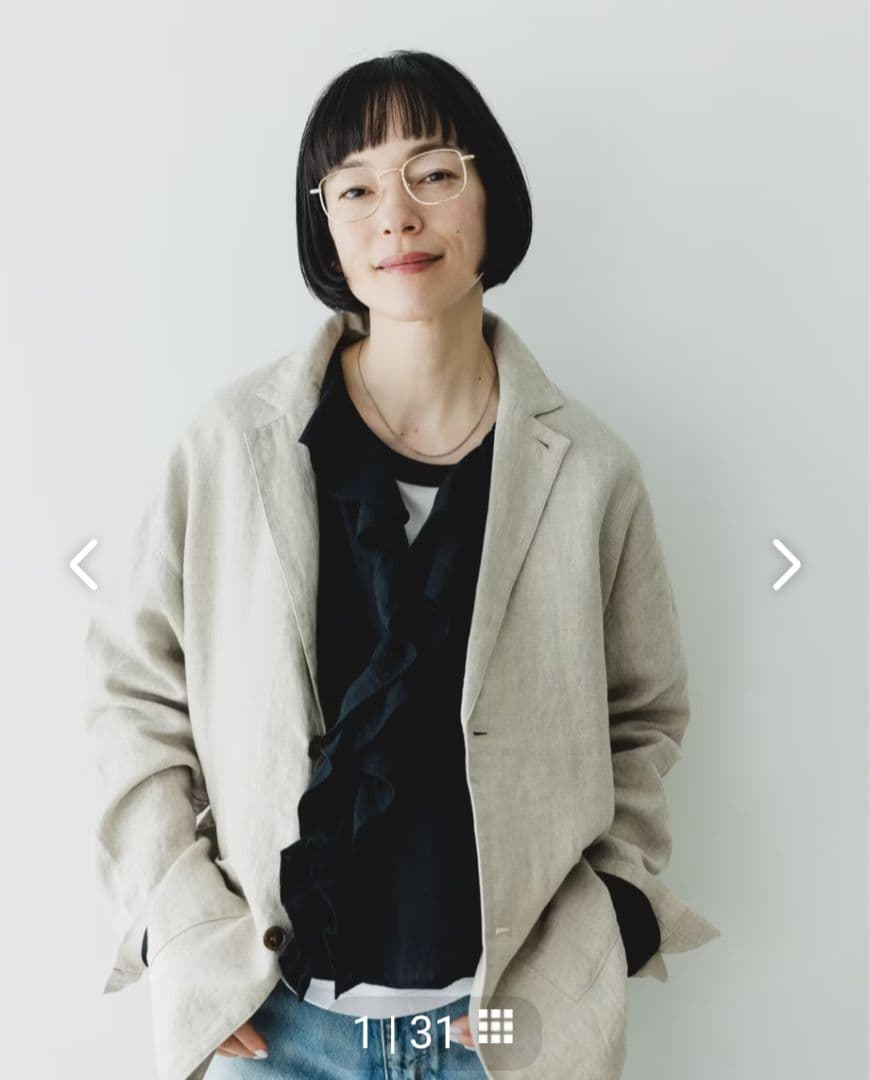 フレンチリネンのテーラードジャケット / かぐれ コラボ　Mサイズ